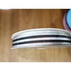Repsband Streifen, Silber/ Schwarz
