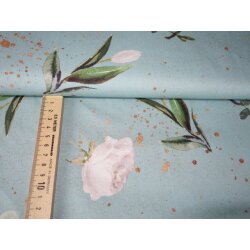 Baumwolldruck Kim, Blumen auf Mint