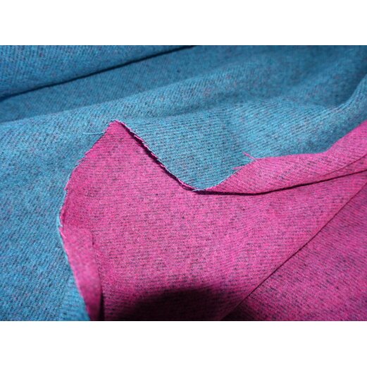 Mantelstoff Doubleface mit Wolle, diagonale Streifen, Pink/Petrol
