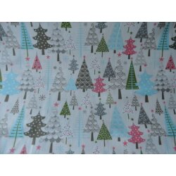 Baumwolldruck, A Merry little Christmas, Weihnachtsbäume auf Grau